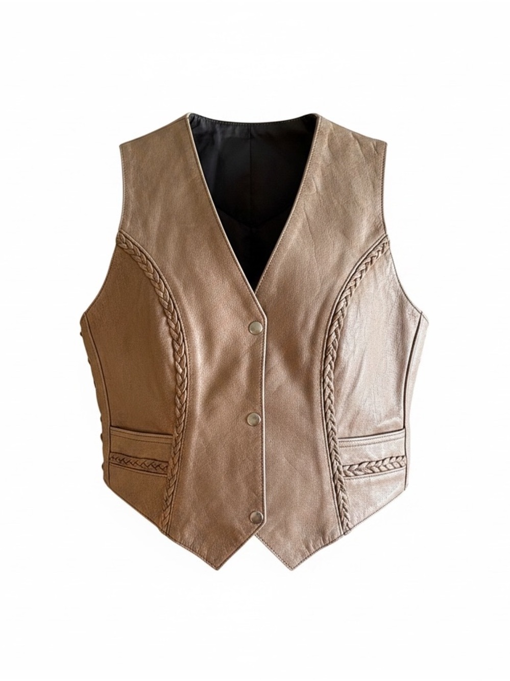 NWT Unik Women’s Leather Biker Vest W/Braided Trim And Side Laces Size M